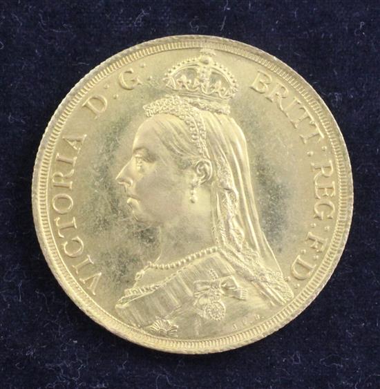 A Victoria Jubilee gold two pounds, 1887,